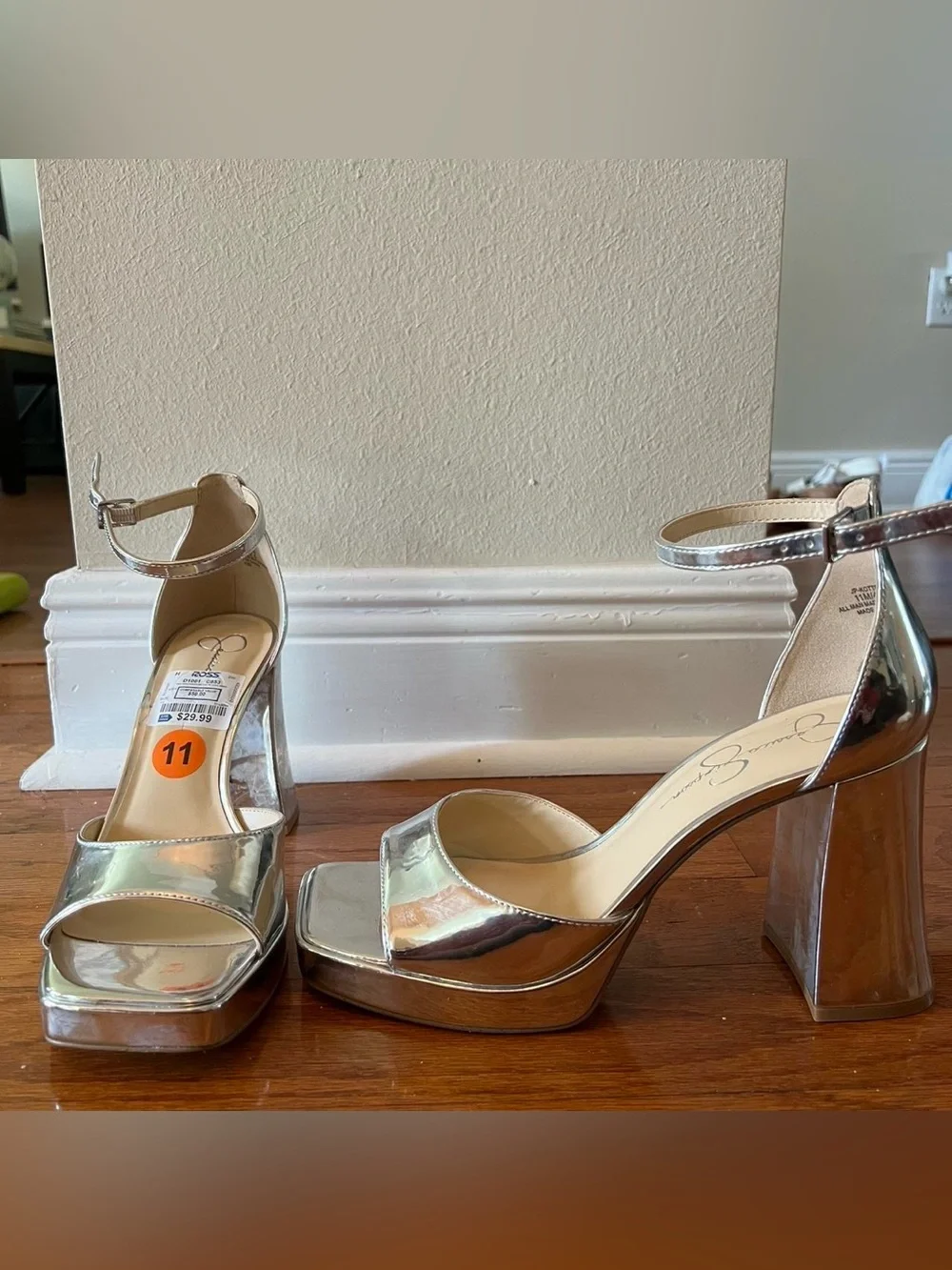 Jessica Simpson Metallic Silver Platform Ankle-Strap Heels